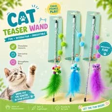 Varinha Brinquedo para Gatos Pet com Flor Pompom Penas e Guizo Bastão Interativo para Entreter e Atiçar Gato Anti Stress
