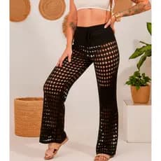 Calça Feminina de Tricot Vazada coz Ajustável Saida De Praia Para o Verão Moderna 2026 - P001