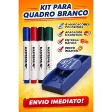 KIT APAGADOR P/QUADRO BRANCO C/IMÃ + 4 PINCÉIS (AZUL/PRETO/VERDE/VERMELHO) RECARREGAVEL  MASTERPRINT