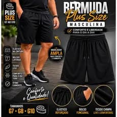 Bermuda Plus Size Masculina Preta G7 ao G10 Com Bolso Elástico