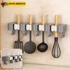 Suporte Multiuso Adesivo para Utensílios e Vassoura Organizador de Cozinha e Lavanderia Sem Furo Porta Talheres