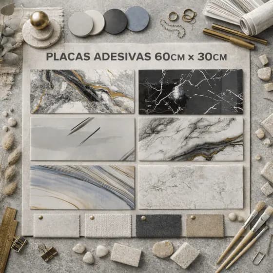 Kit 10 Placas de Parede Adesivas Mármore 3D Decoração 30cm x 60cm Lavável