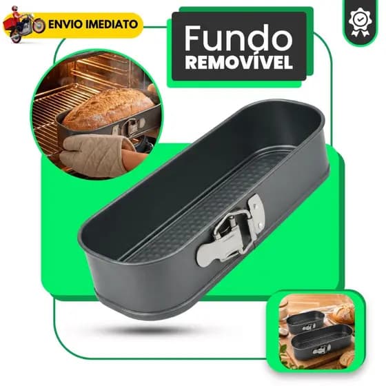 Forma de Pão Antiaderente Fundo Removível Aço Carbono Assadeira Forno Retangular para Bolo, Pão Caseiro e Torta