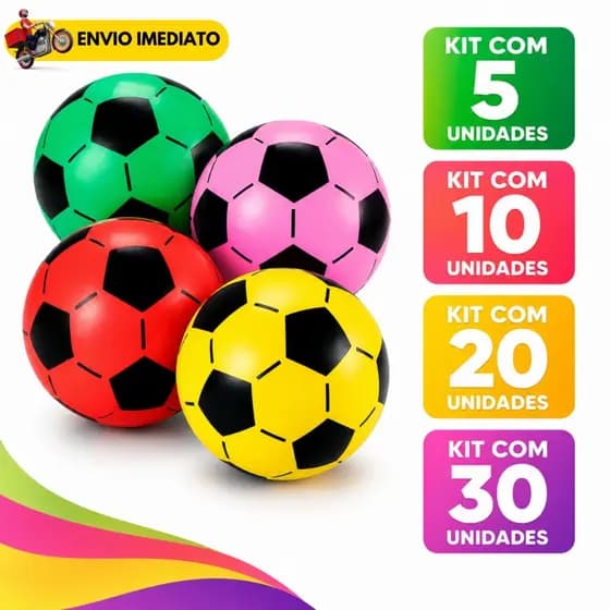 Kit Bola de Vinil Infantil Futebol Inflável Colorida Brinquedo Criança Festa Recreação Lembrancinha Dente de Leite