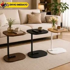 Mesa Lateral Para Sofá Mesa De Apoio para Notebook Sala Quarto Auxiliar Decorativa Moderna Premium Base de Ferro e MDF