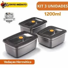 Pote Inox com Tampa hermética 1200ml Grande Vasilha Marmita Multiuso Freezer Alimentos Cozinha Organização Fitness