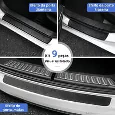 Protetor de Soleira Fibra Carbono 4 Portas + Porta Malas Anti Risco Impermeável Universal