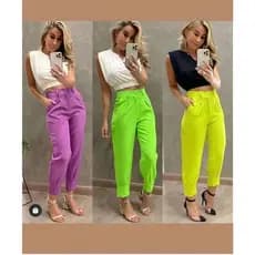 8015Calça Cenoura Jogger Alfaiataria Feminina Barra Com Ziper LImaomoda