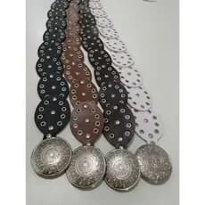 Cinto largo de couro sintético oval steampunk com rebite dourado Western Cowboy, cinto grande vintage YD-1LIN
