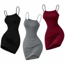 Kit C/3 Vestido Alcinha Midi Canelado Preto/Bordô/Cinza - P,M,G,GG Envio Direto da Fabrica