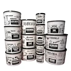 Kit Conjunto Potes 15 peças plástico tampa Black Arroz 2 litros