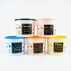 Kit 5 Potes coloridos para Chocolate/milho/farofa/sal/leite em pó Tampa hermética 1 litro pequeno
