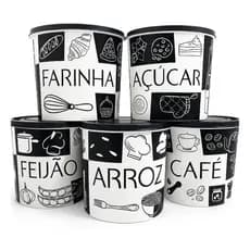 Kit Porta Mantimentos Com 5 peças Plásticos Herméticos Preto/Branco