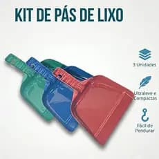 Kit 3 Pás de lixo cabo curto de plástico coloridos