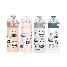 Garrafa Térmica Com Canudo Estampa Panda Aço Inox  500ml—1388