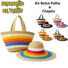 Kit Bolsa de Palha e Chapéu Feminina Praia Verão