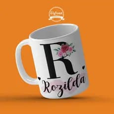 Caneca Personalizada com Nome e Foto - Letra Inicial Floral - Presente Perfeito para Mãe, Amiga!