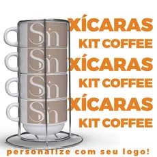 Kit 4 Xícaras Personalizadas de Porcelana com Torre de Metal - Presente Criativo e Elegante