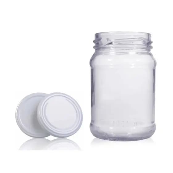 12 Potes de Vidro 200ml Madrid AZ100 com Tampa Metálica Branca 58mm.