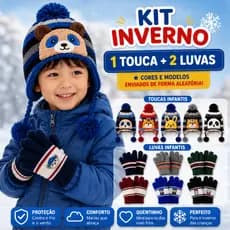Kit 1 Touca e 2 Luvas Quentinho Para Inverno Com Pom Pom Bebe Forrada Menino Frio Infantil Aleatório