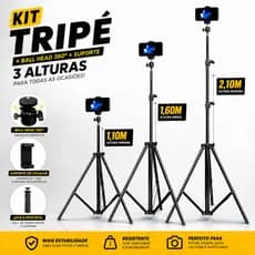Kit Tripé Profissional 2.10m Suporte Celular Ajuste de Ângulo Retrátil Para Vídeos TikTok  Instagram