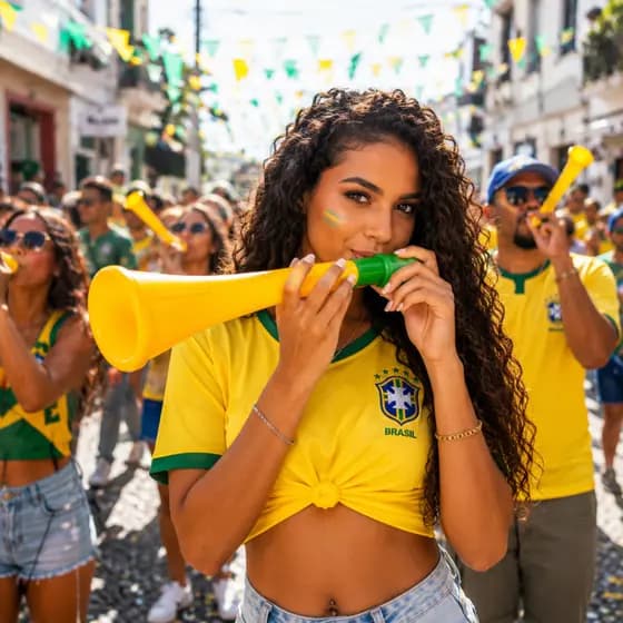 Corneta Vuvuzela Copa do Mundo 2026 Brasil Hexa Buzina Torcida Som Alto Verde Amarelo 42 cm