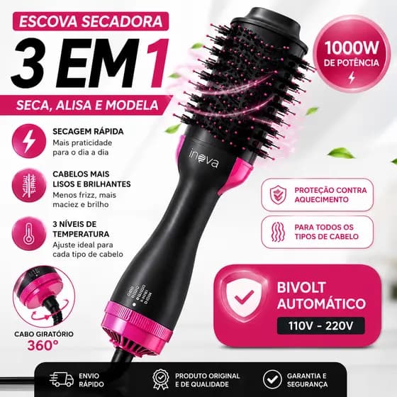 Escova Secadora Profissional 3 em 1 Anti Frizz 650W Seca Alisa Modela DRS-12900 Bivolt