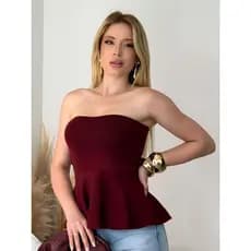 Bata Feminina Tomara Que Caia Tricot Blusa Peplum com Babado Tricô Moda Verão