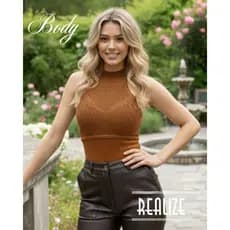 Body Feminino Regata Gola Alta Garrafinha Tricot Modal Furinho Modelador Confortável Blogueira Verão
