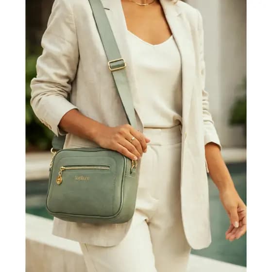 Bolsa Feminina Transversal Couro Sintético PU com 2 Divisões Resistente Elegante Moda