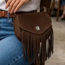 Bolsa Franja Feminina Pequena Transversal Camurça Sintética Boho Chic Western Cowgirl Country Folk