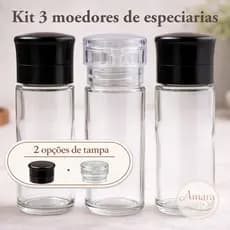 kit 3 moedor de pimenta e sal e tempero de Vidro 100ml Porta tempero Especiarias Cozinha
