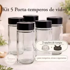Kit 5 Porta Temperos de Vidro com Tampa | Potes para Temperos, Especiarias e Condimentos