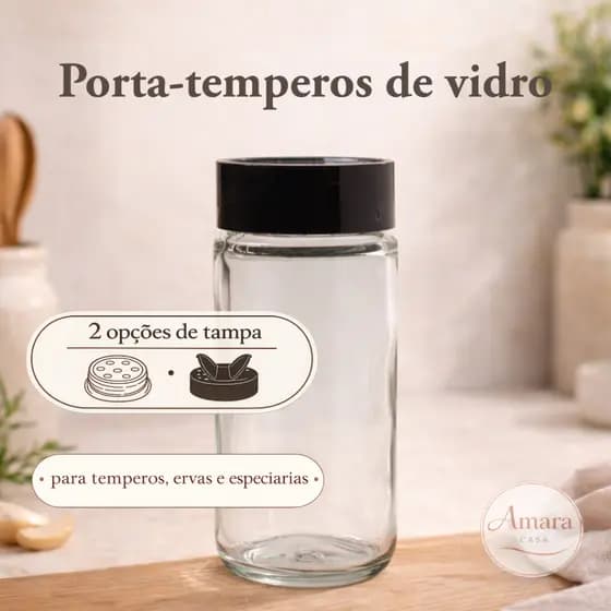 Porta Tempero de Vidro com Tampa | Pote para Temperos, Especiarias e Condimentos