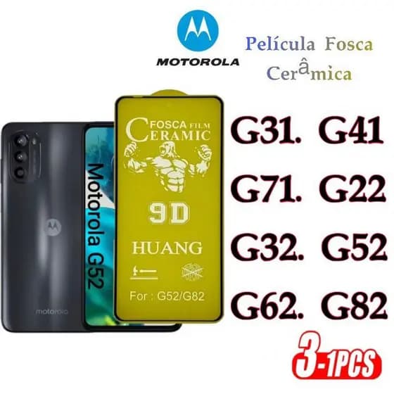 Kit (1/2/3pçs) Película Fosca Cerâmica Flexível 9D MOTO G31 G41 G71 G22 G32 G52 G62 G82