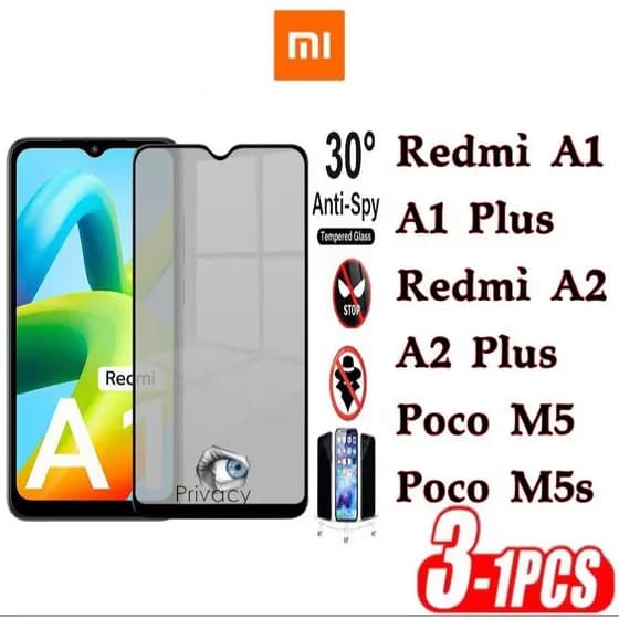 Kit (1/2/3pçs) Película Privacidade 3D Anti Spy XIAOMI REDMI A1 A1PLUS A2 A2PLUS Poco M5 M5S