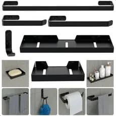 Kit Acessórios Para Banheiro Preto Fosco 6 Peças Quadrado