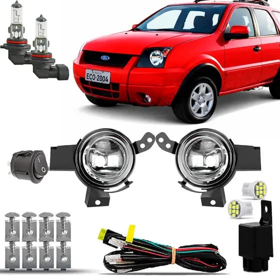 Kit Farol Auxiliar Neblina Milha Farolete Completo Ford Ecosport 2003 2004 2005 2006 2007 2008 2009 2010 2011 2012 2013