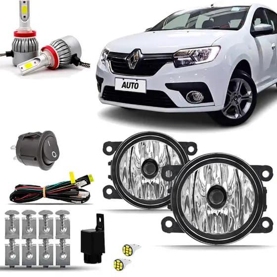 Kit Farol Milha Neblina Auxiliar Farolete Cibie Completo Renault Sandero 2020 2021 2022 Super Led 6000K
