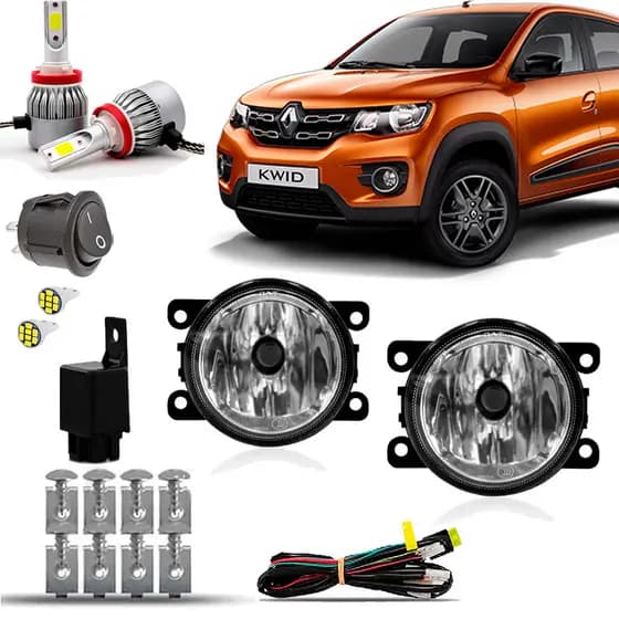 Kit de Farol Milha Neblina Auxiliar Farolete Completo Cibie Renault Kwid 2017 18 19 20 21 22 23 2024 Super Led 6000K
