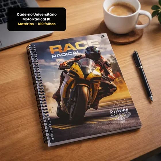 Caderno Universitário Capa Dura Moto Radical 10 Matérias 160 folhas ou 1 Matérias 80 folhas Escola Estudar volta as aula