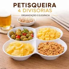 Bandeja Petisqueira Melamina 4 Divisórias Molheira Servir Aperitivos Snacks Petiscos Molhos Resistente Festa Mesa