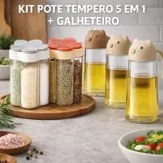 Kit Organizador Temperos 5 em 1 + Galheteiro 630ml Porta Condimentos  Tempero Cozinha Dispense Potes - Sortido