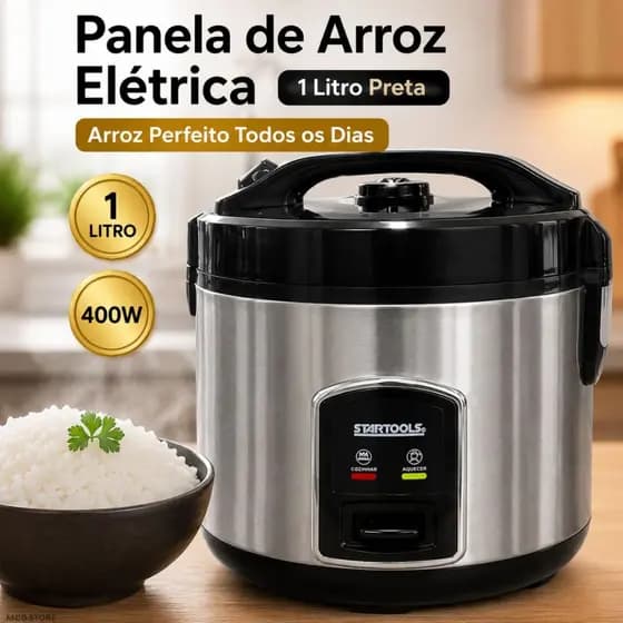 Panela Arroz Elétrica 1 Litro Cozedor Antiaderente 127V ou 220v Automática Preta Vaporizador Cozinha Legumes Rápida