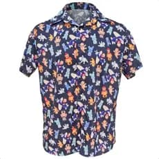 Camisa Masculina Estampada Manga Curta Casual Botão Verão Ursinho