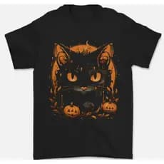 Camiseta Camisa Blusa Unissex Algodão Halloween Gato Con Calabaza