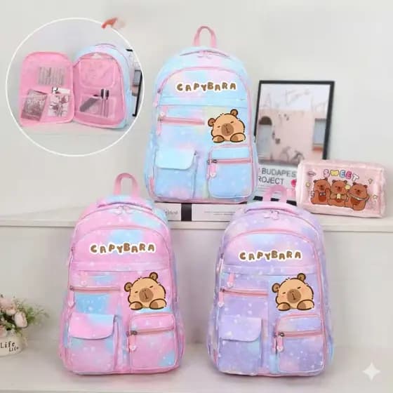 Mochila Capivara Juvenil/Infantil + Estojo
