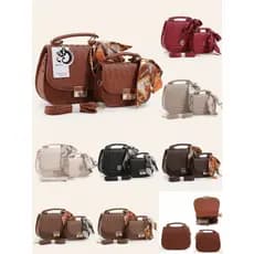Kit Mãe e Filha Bolsa Femenina Grande Elegante Luxo + Bolsa Pequena + Lenço Decorativo + Espelho