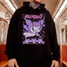 Blusa de Moletom com Capuz Kuromi Graphic Hello Fofa Unissex Envio Imediato