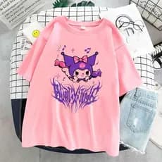 Blusa Camiseta Estampada Gótica Kuromi Punk Anime Camisa Unissex 100% Algodão
